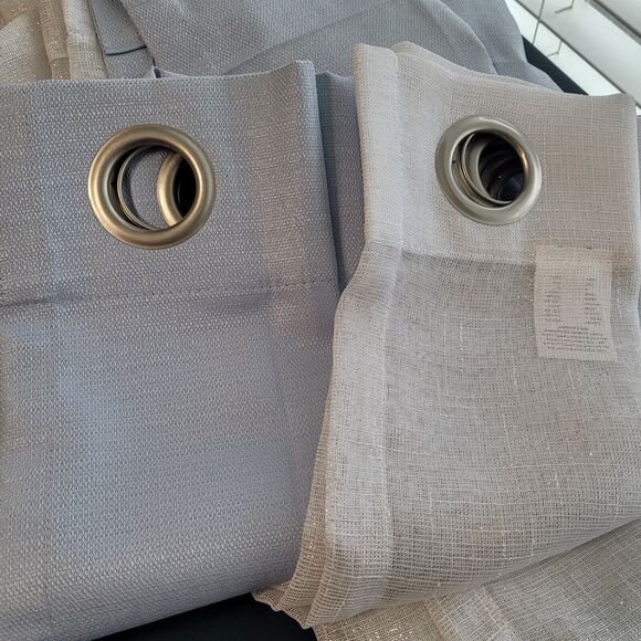 Lot Of‎ 4 Panels Mainstays 84" Sheer Arctic White & Blue Shell - Picture 1 of 8